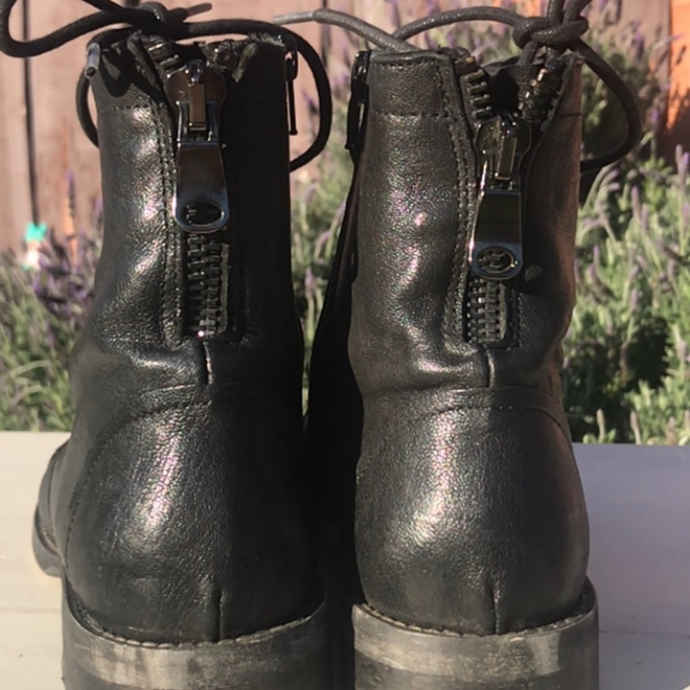 FREE PEOPLE Lace Up Boots Black Leather - Picture 3 of 7